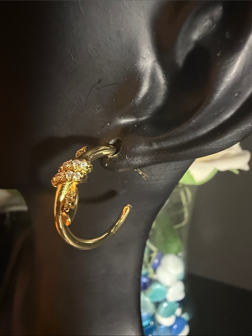 Gold Knot Hoop Earrings with Crystal Pavé Accent